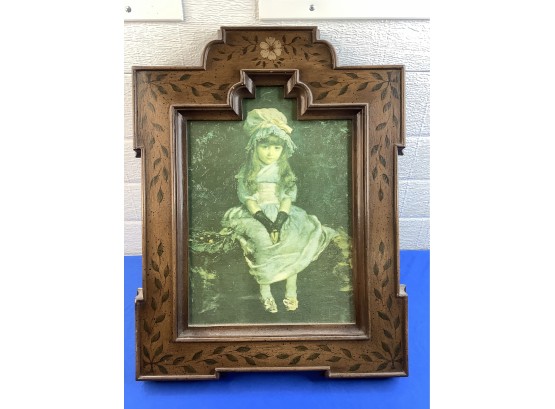 Painting Of Young Girl With Black Gloves In Floral Wooden Frame