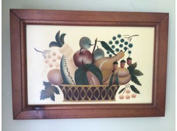 Fruit And Veggie Basket Art In Wooden Frame