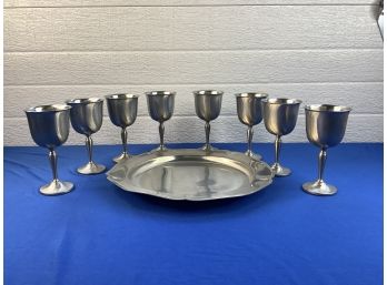 International Pewter Wine Glasses And Serving Tray