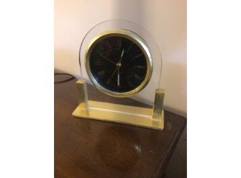 Glass And Metal Rounded Alarm Clock With Roman Numeral Numbers
