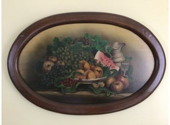M. Morgan Signed Oval Art Of A Fruit Bowl With Water Pitcher