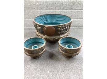 Fruit Bowl And Candle Holder Pottery Lot