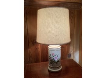 White Table Lamp With Pink Floral Design And White Shade #1