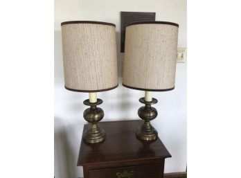 Pair Of Metal Table Lamps With Textured Shades