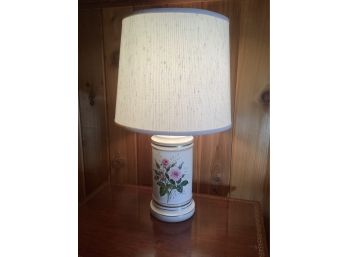 White Table Lamp With Pink Floral Design And White Shade #2