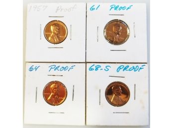 1957, 1961, 1964 & 1968-S Lincoln Penny Proofs