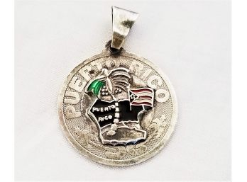 Large Sterling Silver Puerto Rico Pendant
