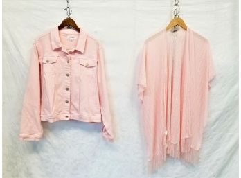 Women's Pretty In Pink Denim Jacket  And Fringe Trim Shawl/Wrap  NEW