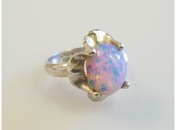 Vintage Lavender Purple Fire Opal 925 Sterling Silver Ring- Made In Mexico Size 7.5-8