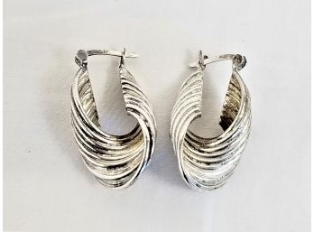 Large Oval Twisted Chunky Hoop Earrings 925 Sterling Silver