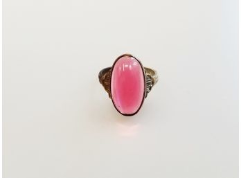 Vintage 1960's Uncas Pink Moonglow Oval Bevel Stone Silver Plate Ring