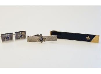 Vintage Masonic Tie Clips & Lamode Sterling Cuff Links