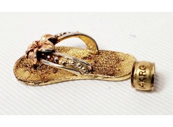 14K Tri Color Gold Ladies Flip Flop Sandal Pendant
