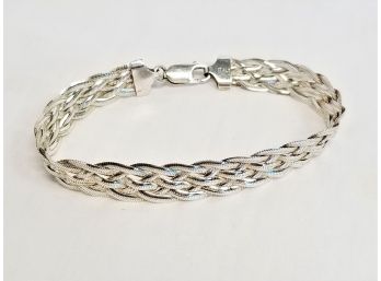 925 Sterling Silver Double Braided Bracelet Made In Italy