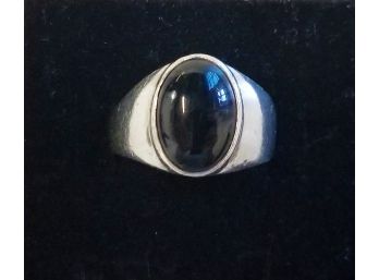 Men's Vintage Black Oval Onyx 925 Sterling Silver Ring - Made In Mexico