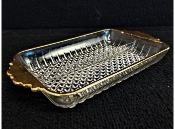 Vintage 1940's  Anchor Hocking Hobnail And Ray Divided Relish Tray With Gold Trim