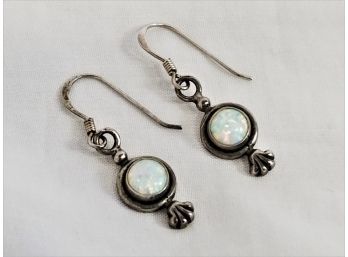 Vintage 925 Sterling Silver And Opal Dangle Earrings