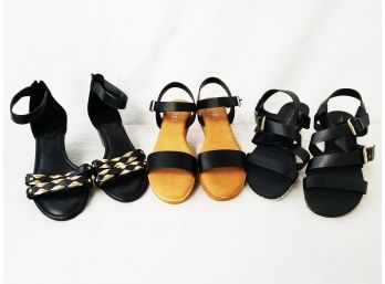 Three Pairs Of Ladies Black Open Toe Strap Sandals Sizes 10.5 & 11 - NEW
