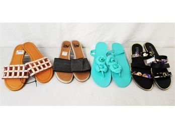 Four Pairs Women's Slip-On Flat Sandals Sizes 10 & 11: American Eagle, Rouge & More - NEW