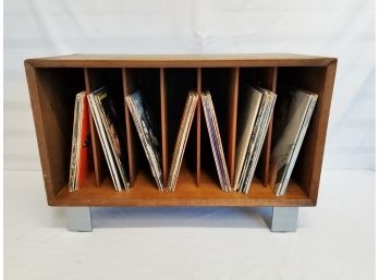 Vintage Wooden Record Cabinet & Forty Vinyl Albums: Dusty Springfield, Captain & Tennille, Billy Joel & More