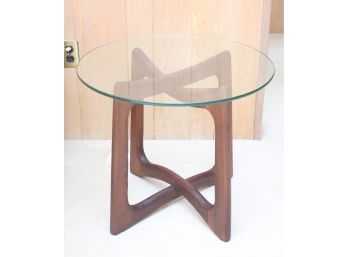 Adrian Pearsal Lid-Century Modern Walnut Tri-leg Round Glass Top Table