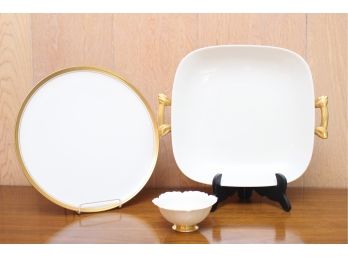 Lenox Gold Rimmed Tray, Bowl, And Plate