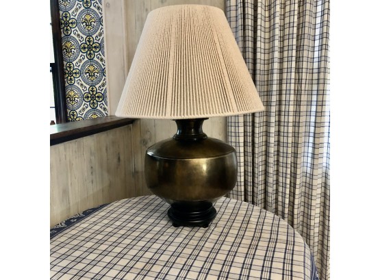 A Brass Gourd Form Lamp With Cotton String Shade