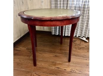 A Round Card Table With A Faux Leather Top, Vintage