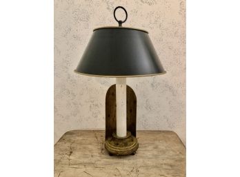 A Vintage Tole Stick Lamp With Paper Shade