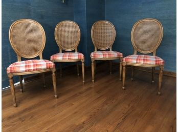 A Set Of 4 Karges Vintage French Provincial Dining Chairs - In Fab Plaid