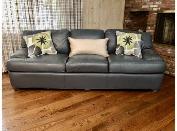 An 88' Leather 3 Cushion Sofa In Blue/gray From Leathercraft