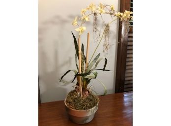 Faux Orchid In Clay Pot - 28'H