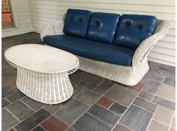 A Vintage Wicker Sofa And Coffe Table