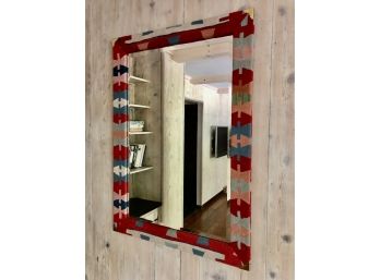 A David Marshall Textile Mirror With Brass Corner Caps - 30x42