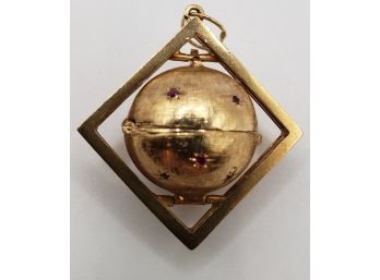 Wow !!  Very Cool  Antique Sphere Locket With Rubies,  (unstamped But Tested As 14kt Gold) 23.5 Grams