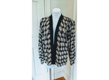 Very Striking Couture Tan /Black Cardigan Sweater/Jacket By Designer ST. John