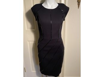 Classic Cache Black Wool Designer Dress With Stylish Sequence Size 8