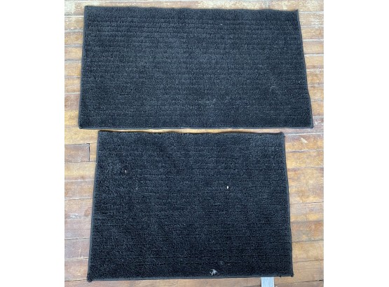 Two Black Soft Scatter Rugs With Rubber Backing