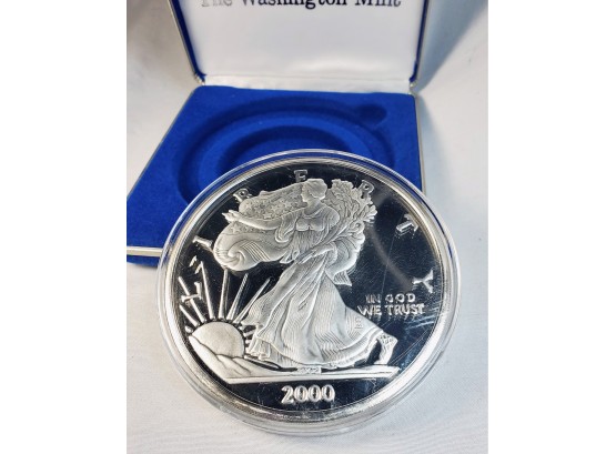 Giant 4 Oz .999 Pure Silver Coin In The Shape Of  A Silver Eagle In Display Box & Case