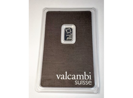 1 Gram Platinum Bar/ Ingot - Valcambi Suisse - 999.5 Fine In Sealed Assay Card