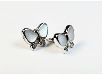 Sterling Silver Butterfly Earrings With Pearl Inlay