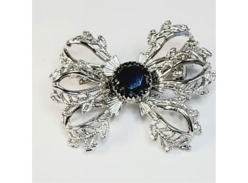 Sterling Silver Flower Pin With Blue Stone Vintage