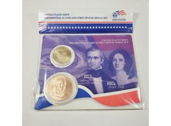 U S Government James K Polk  Presidential $1 Coin And First Spouse Medal Set
