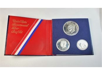 1976 U.S. Mints Bicentennial SILVER Proof Set  ( Half Dollar, Quarter And Dollar) W/COA