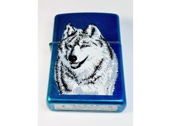 Electric Blue Wolf Zippo Lighter Slightly Used