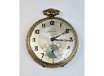 Working Antique Pocket 1920's Watch Illinois Watch Co. / Elgin Gold Plated