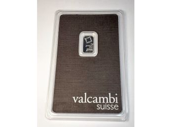 1 Gram Platinum Bar/ Ingot - Valcambi Suisse - 999.5 Fine In Sealed Assay Card