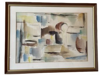 Signed Modernist Watercolor By Listed Artist Benedict Tatti  (1917-1993) 26' X 20'