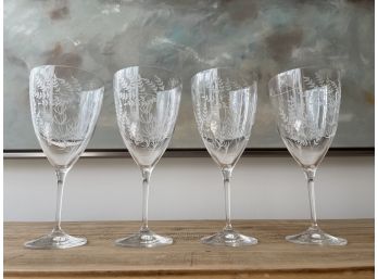 Set Of Four Etched Water/ Wine Goblets By Anthropologie - Made In The Czech Republic