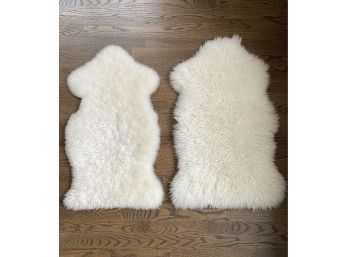 A Set Of 2 IKEA- Rens Sheepskin Fur Throw Rugs, White